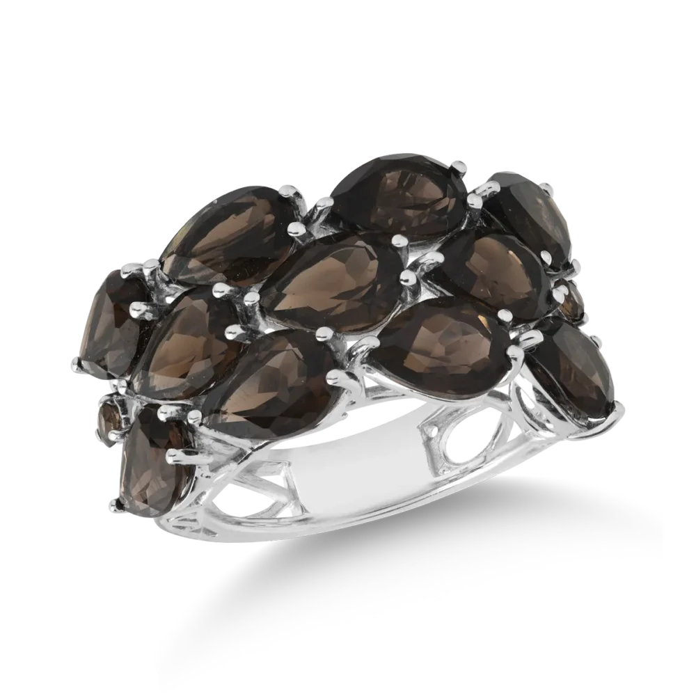 Inel din aur alb cu cuart fumurii pear si rotunde de 7.5ct