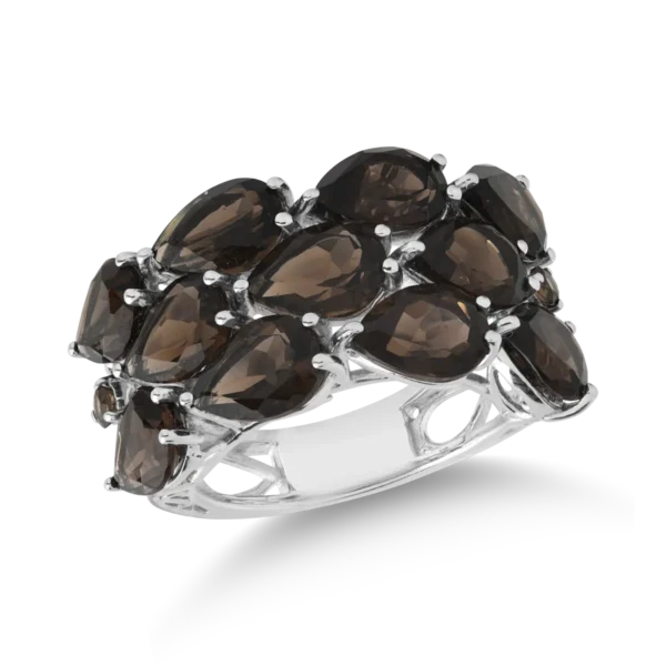 Inel din aur alb cu cuart fumurii pear si rotunde de 7.5ct