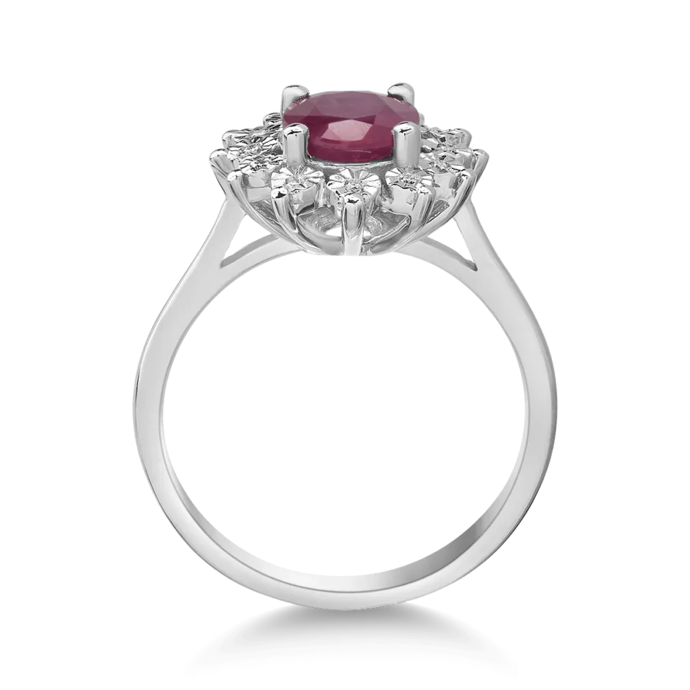 Inel din aur alb cu rubin oval de 1.7ct si diamante de 0.03ct - imagine 2