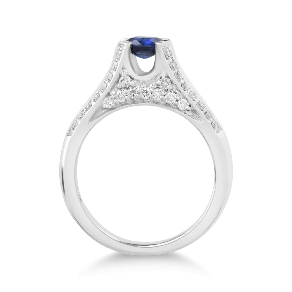 Inel din aur alb cu safir de 0.71ct si diamante de 0.51ct - imagine 2