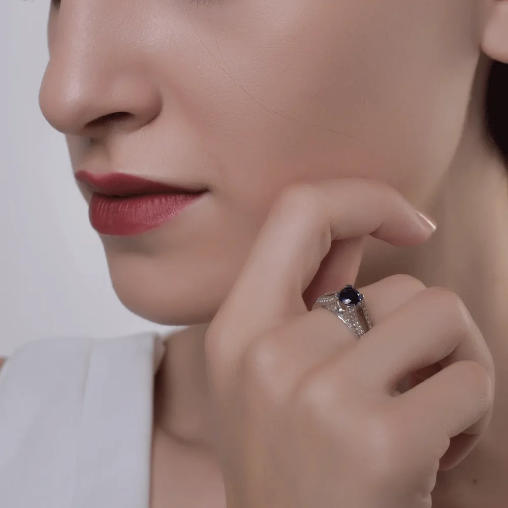 Inel din aur alb cu safir de 0.71ct si diamante de 0.51ct - imagine 4