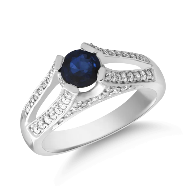 Inel din aur alb cu safir de 0.8ct si diamante de 0.51ct