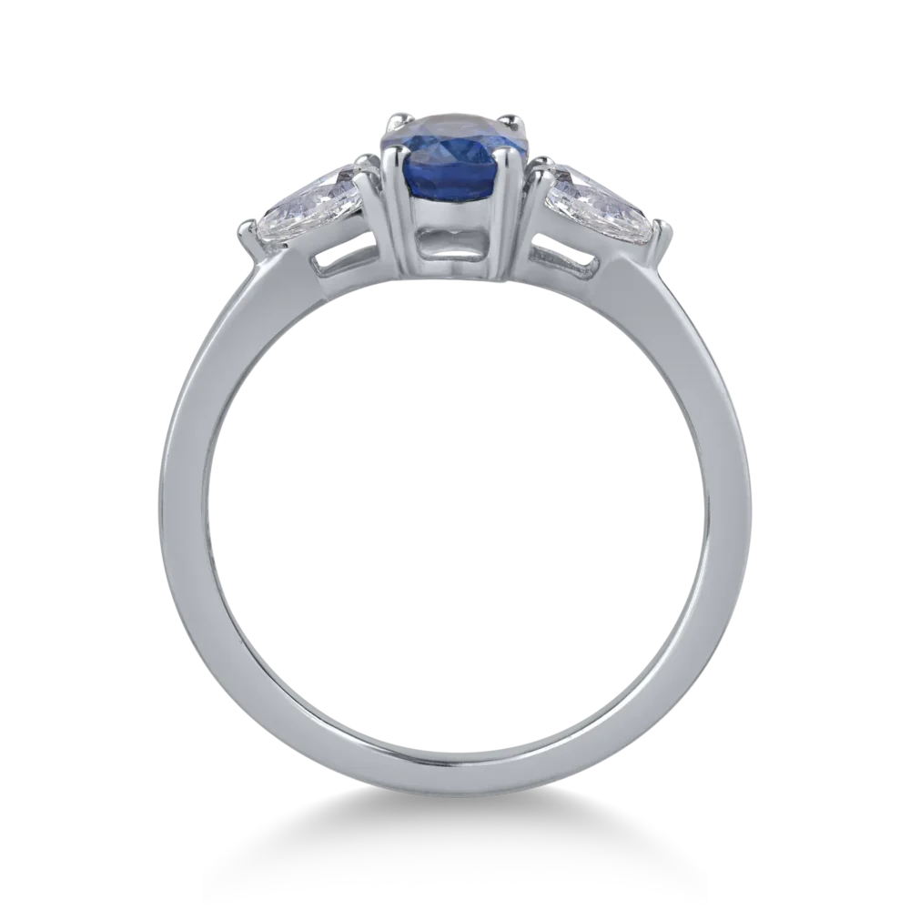 Inel din aur alb cu safir oval de 1.2ct si diamante de 0.4ct - imagine 2