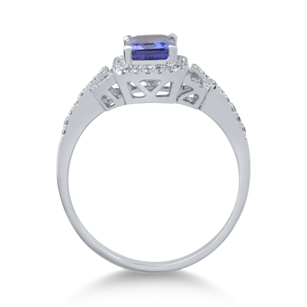 Inel din aur alb cu tanzanit emerald de 1.1ct si diamante de 0.2ct - imagine 2