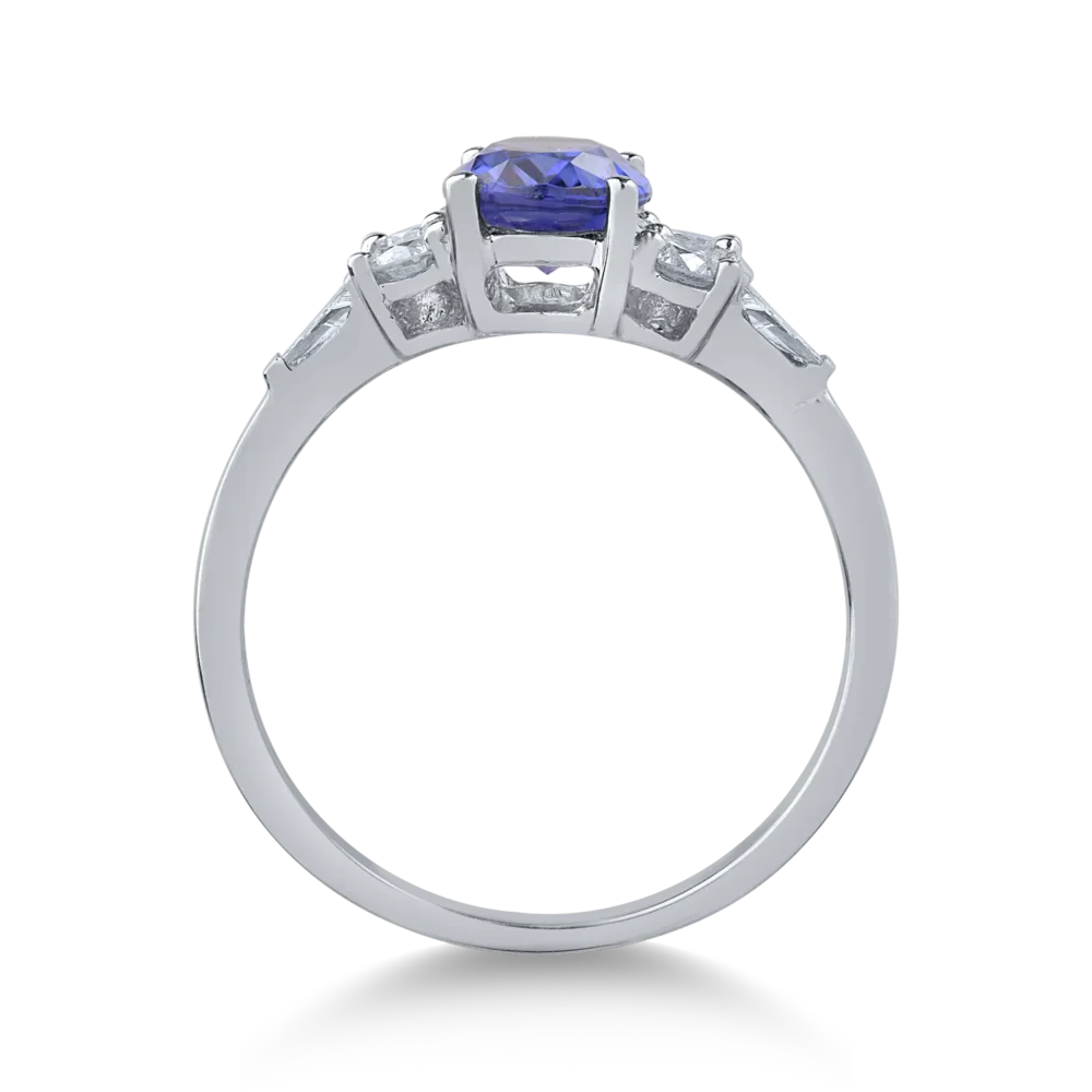 Inel din aur alb cu tanzanit oval de 1.3ct si diamante de 0.4ct - imagine 2