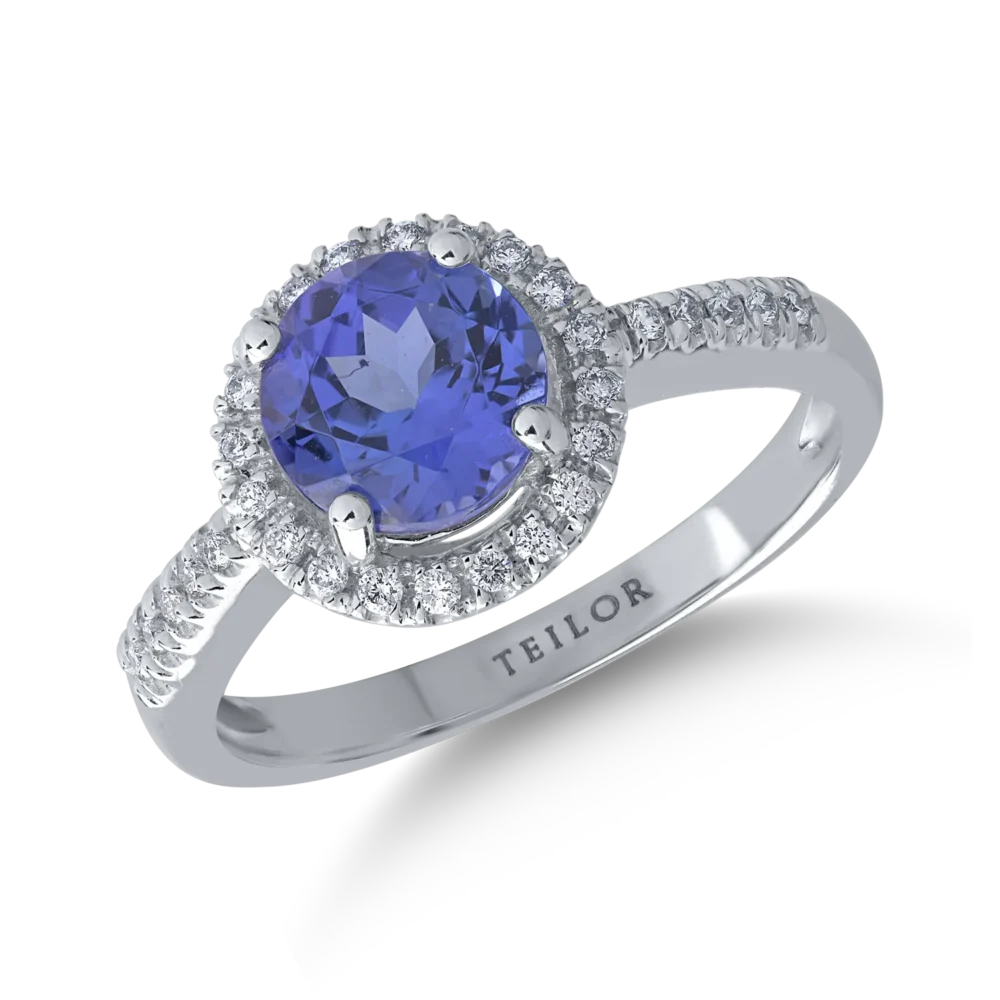 Inel din aur alb cu tanzanit de 1.63ct si diamante de 0.16ct