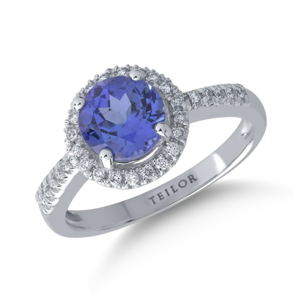 Inel din aur alb cu tanzanit de 1.63ct si diamante de 0.16ct