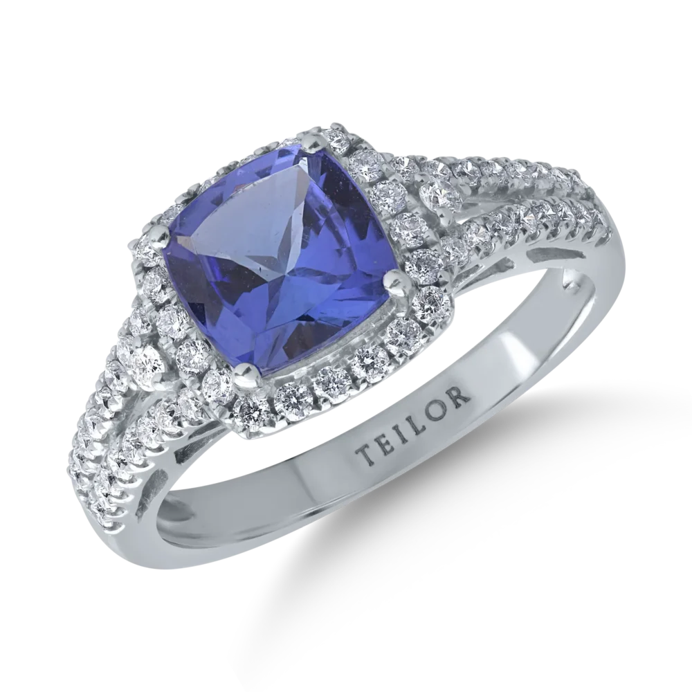 Inel din aur alb cu tanzanit de 1.8ct si diamante de 0.44ct