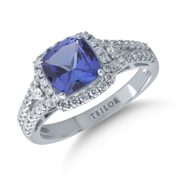Inel din aur alb cu tanzanit de 1.8ct si diamante de 0.44ct