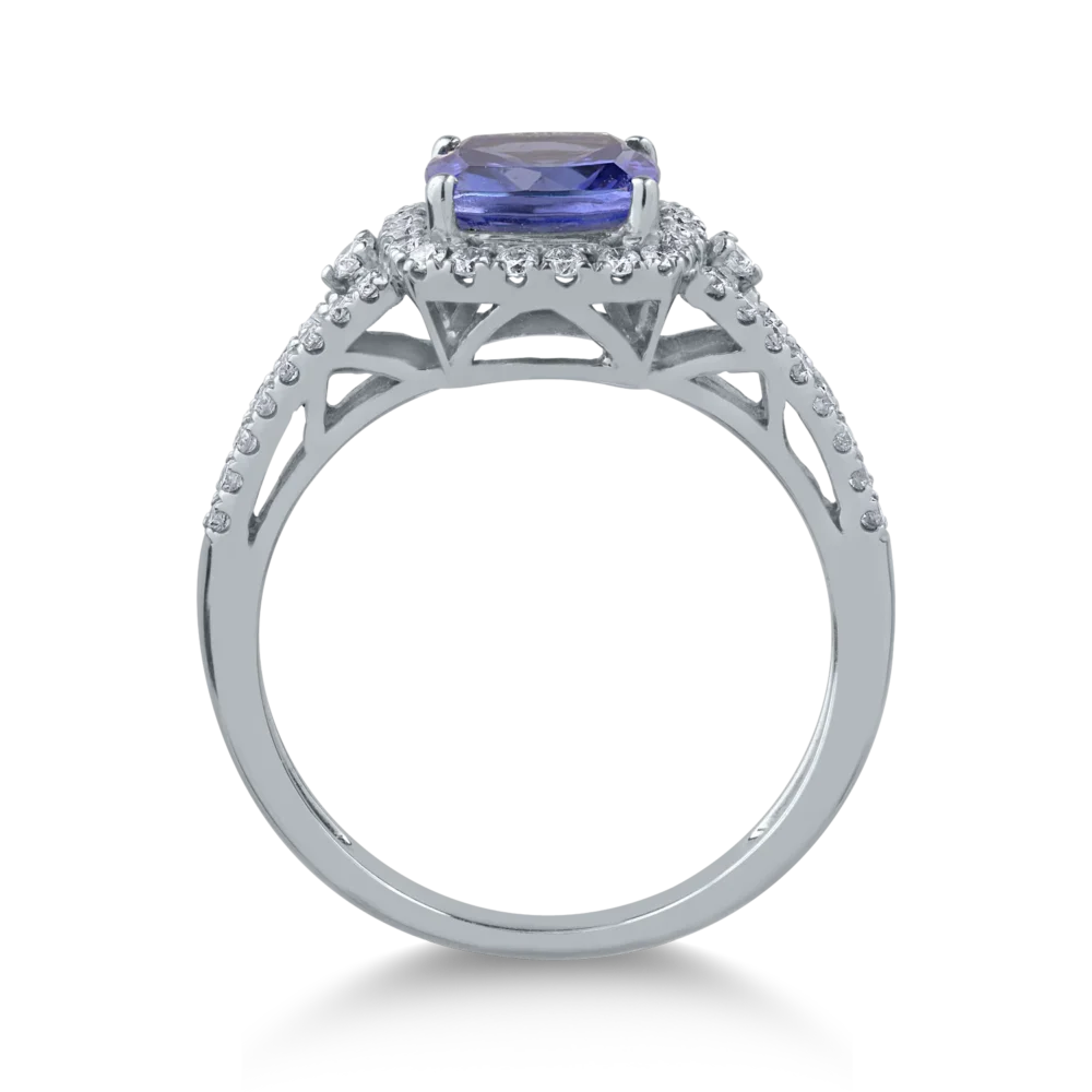 Inel din aur alb cu tanzanit de 1.8ct si diamante de 0.44ct - imagine 2