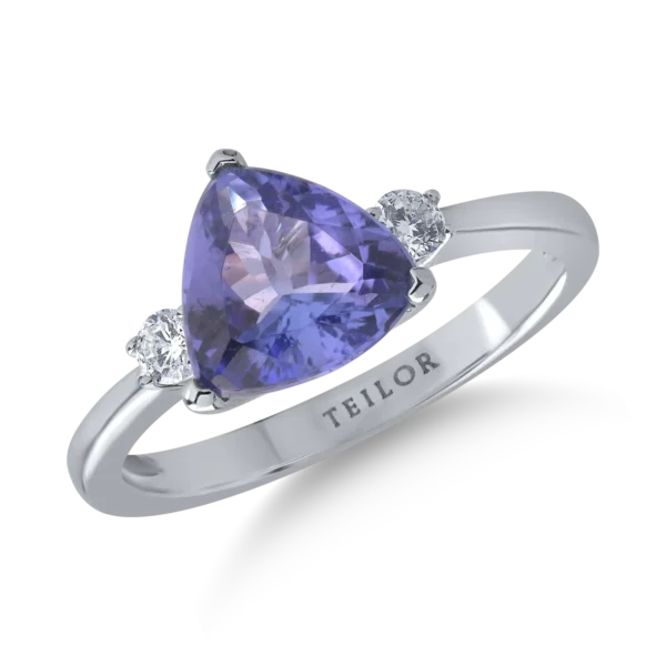 Inel din aur alb cu tanzanit de 1.94ct si diamante de 0.14ct