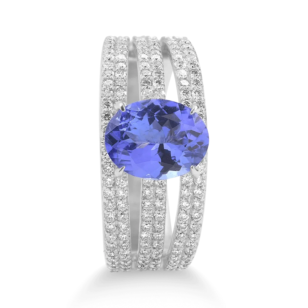Inel din aur alb cu tanzanit oval de 2ct si diamante de 0.8ct - imagine 3