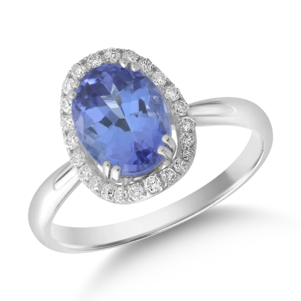 Inel din aur alb cu tanzanit oval de 2.2ct si diamante de 0.2ct