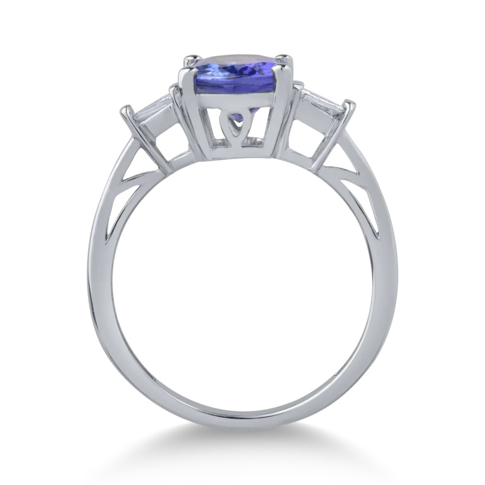 Inel din aur alb cu tanzanit oval de 2.2ct si diamante de 0.1ct - imagine 2