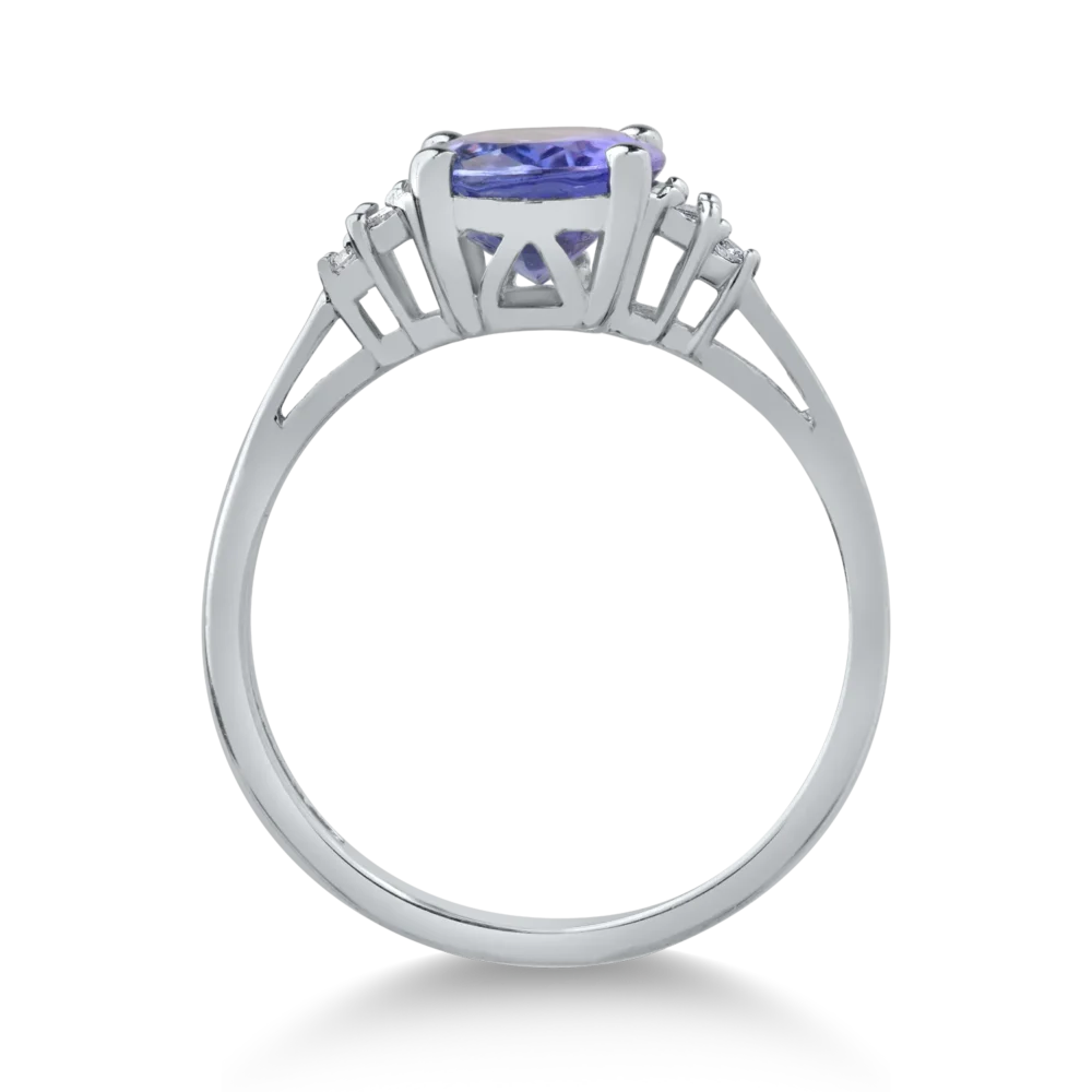 Inel din aur alb cu tanzanit oval de 2.3ct si diamante de 0.07ct - imagine 2