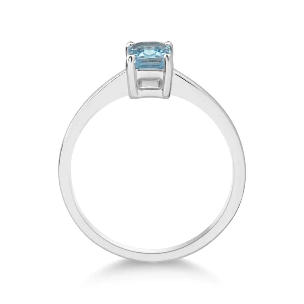 Inel din aur alb cu topaz swiss blue rectangular de 0.6ct - imagine 2
