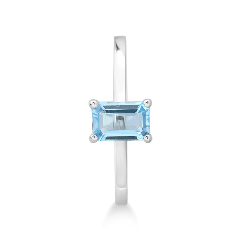 Inel din aur alb cu topaz swiss blue rectangular de 0.6ct - imagine 3