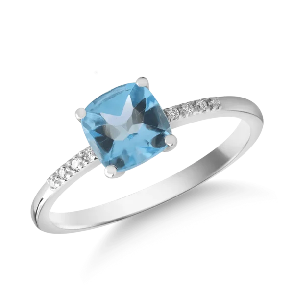 Inel din aur alb cu topaz Swiss blue de 1.218ct si diamante de 0.023ct