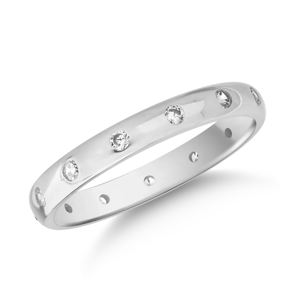 Inel minimalist din aur alb cu zirconii