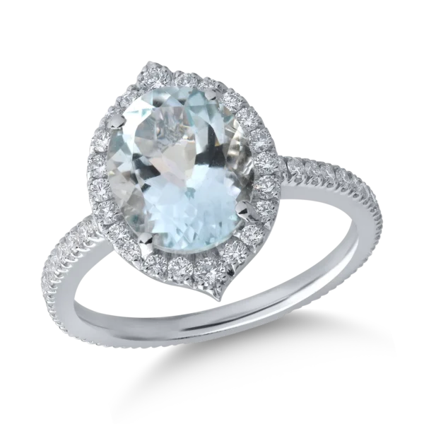 Inel din aur alb cu acvamarin oval de 2.5ct si diamante de 0.5ct