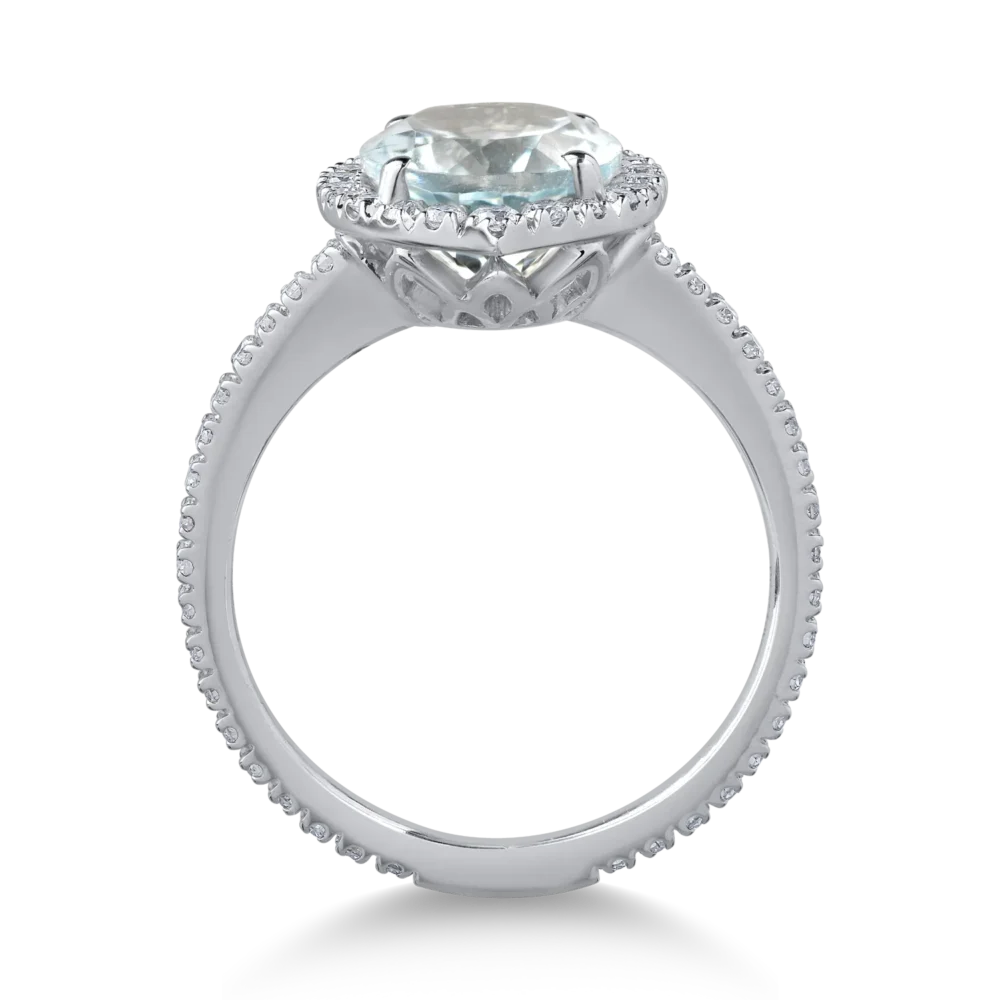 Inel din aur alb cu acvamarin oval de 2.5ct si diamante de 0.5ct - imagine 2
