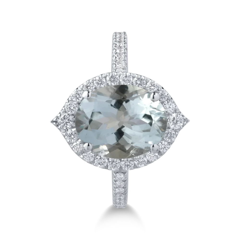 Inel din aur alb cu acvamarin oval de 2.5ct si diamante de 0.5ct - imagine 3