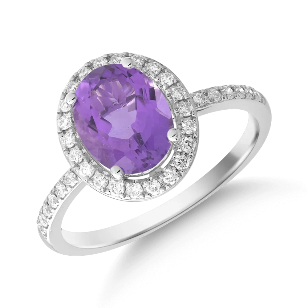 Inel din aur alb cu ametist oval de 1.9ct si diamante de 0.2ct