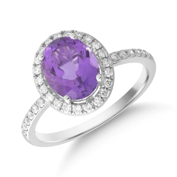 Inel din aur alb cu ametist oval de 1.9ct si diamante de 0.2ct