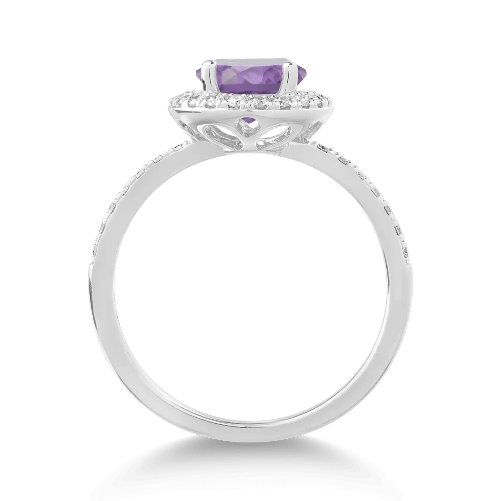 Inel din aur alb cu ametist oval de 2.1ct si diamante de 0.2ct - imagine 2