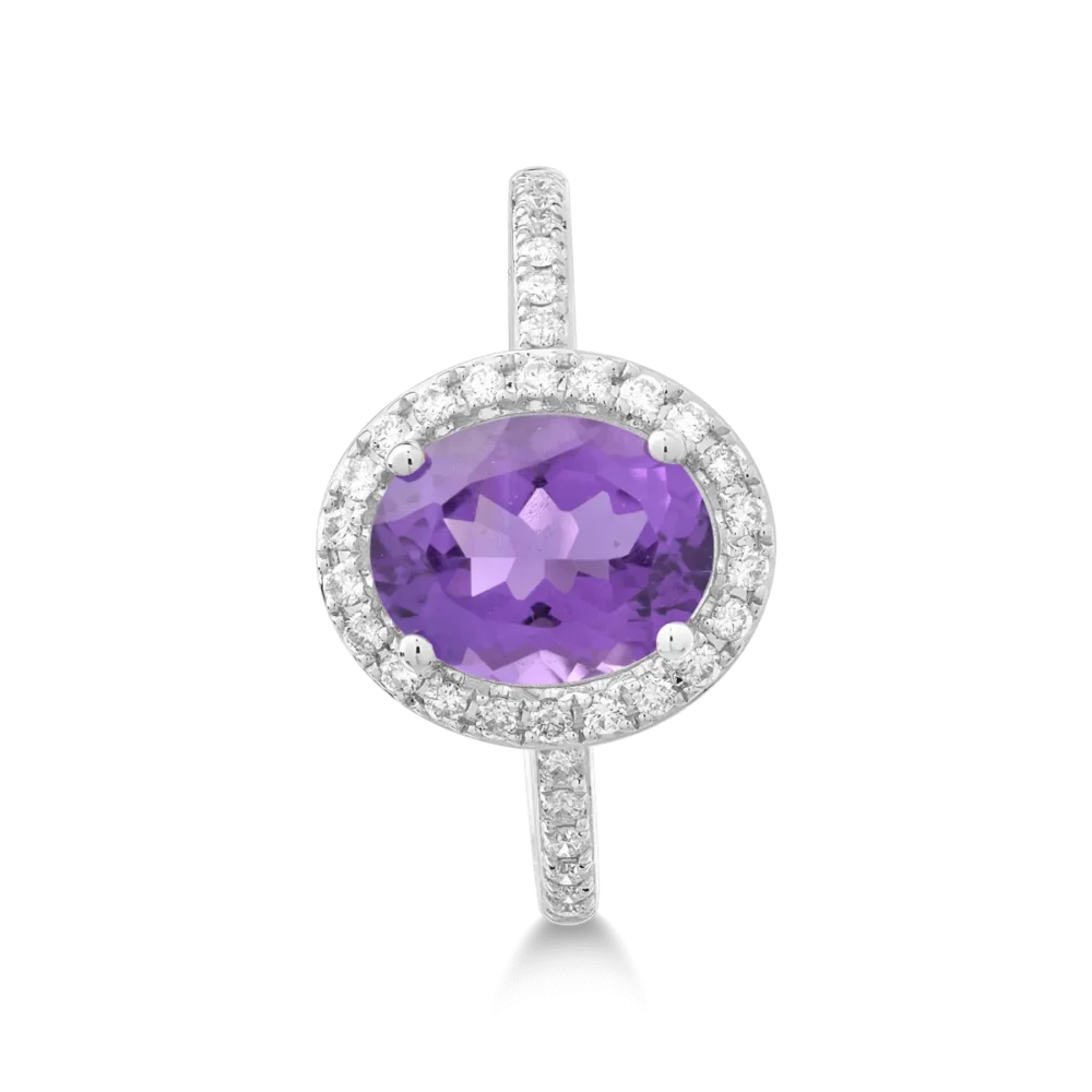 Inel din aur alb cu ametist oval de 2.1ct si diamante de 0.2ct - imagine 3