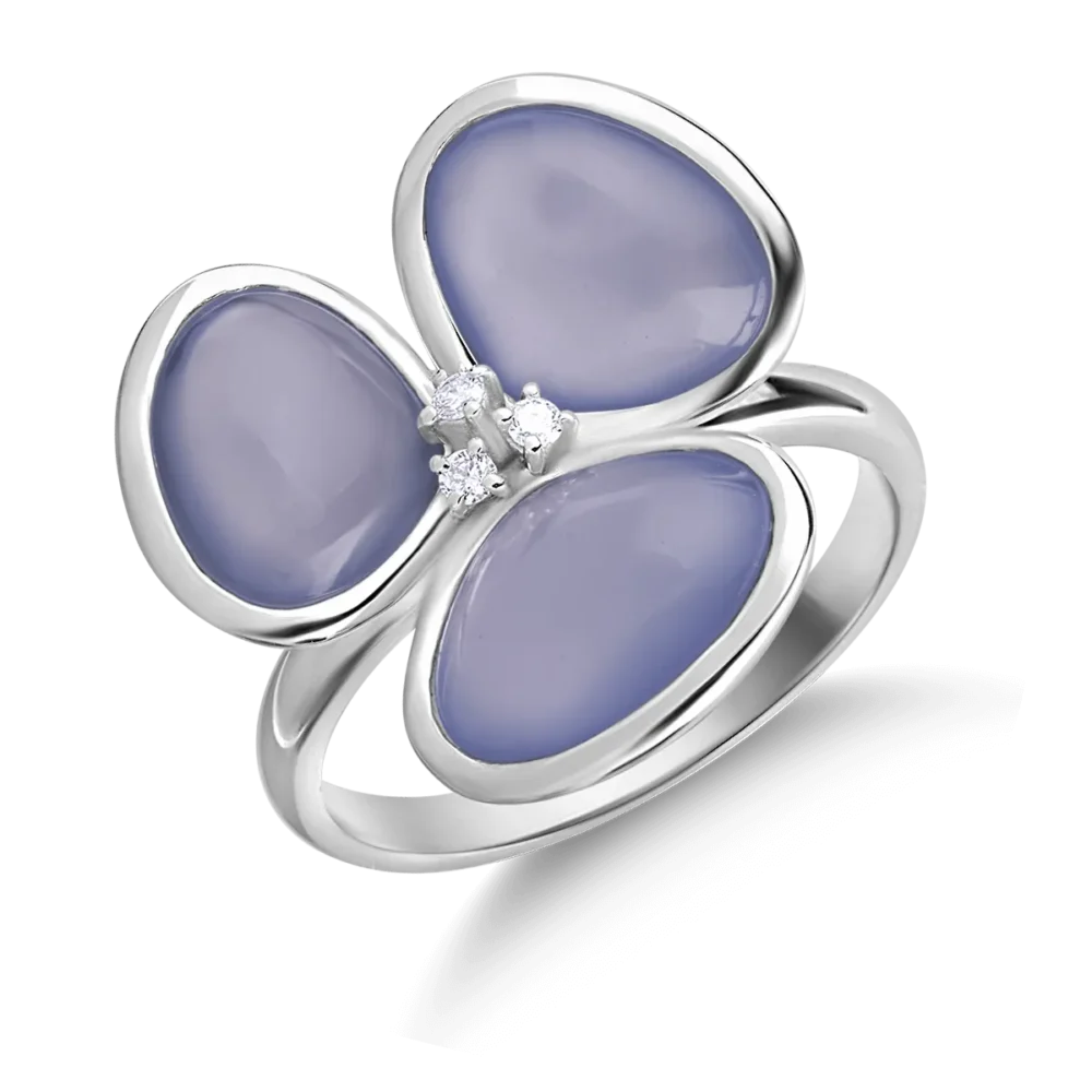 Inel din aur alb cu calcedonii albastre de 6.99ct si diamante de 0.05ct