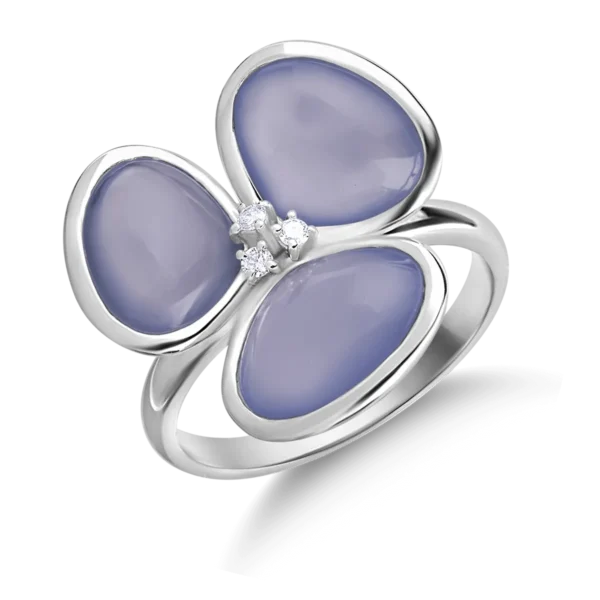 Inel din aur alb cu calcedonii albastre de 6.99ct si diamante de 0.05ct
