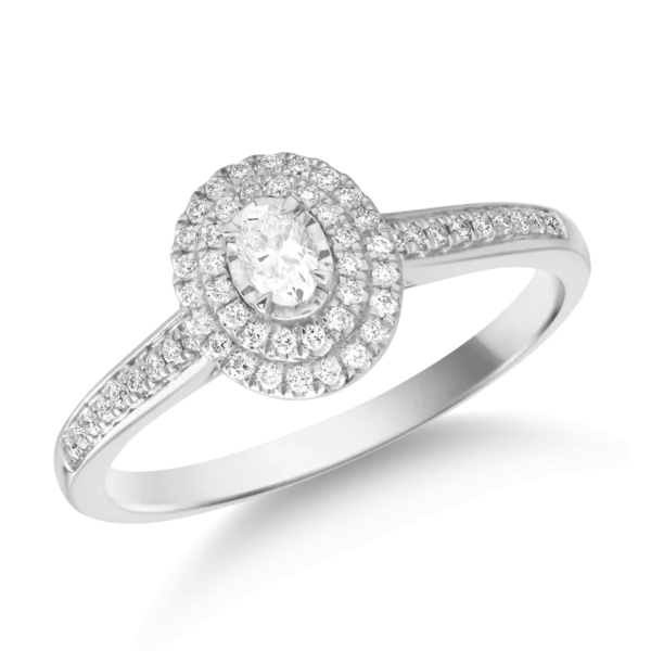 Inel din aur alb cu diamant oval de 0.1ct si diamante de 0.14ct