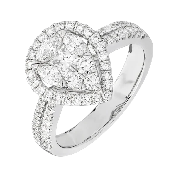 Inel din aur alb cu diamant pear de 0.2 si diamante de 0.9ct