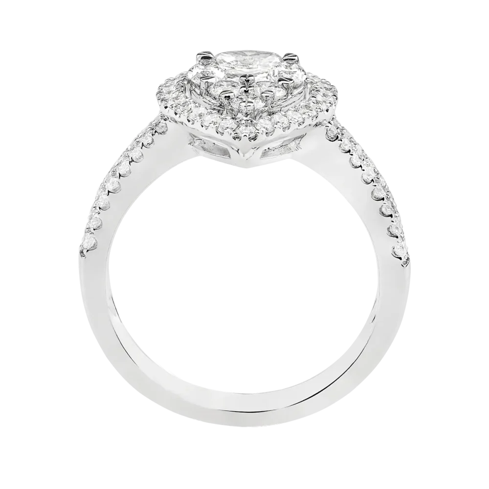 Inel din aur alb cu diamant pear de 0.2 si diamante de 0.9ct - imagine 2