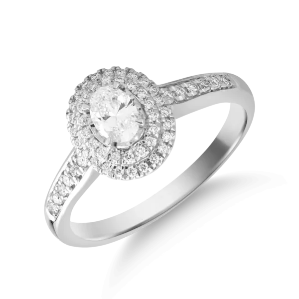 Inel din aur alb cu diamant oval de 0.2ct si diamante de 0.1ct