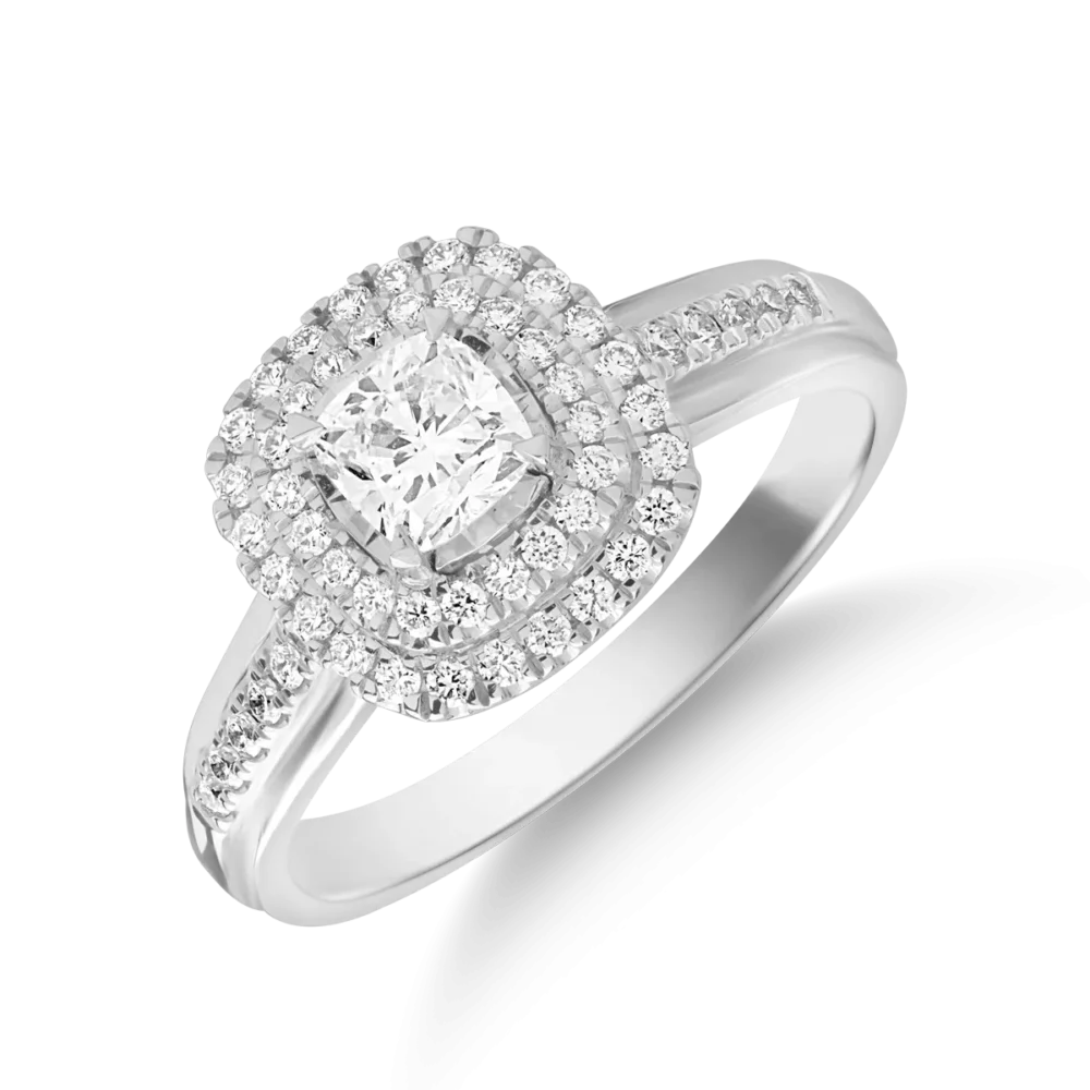 Inel din aur alb cu diamant cushion de 0.3ct si diamante de 0.2ct