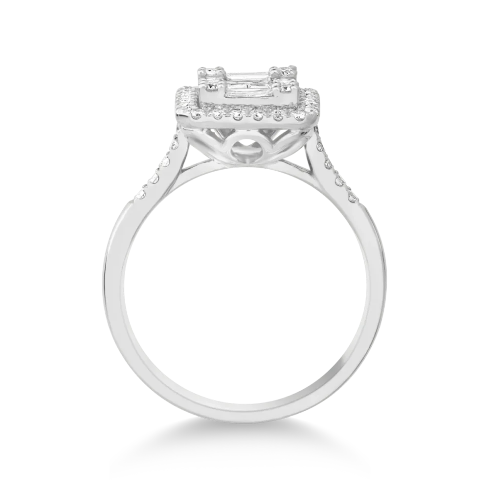 Inel din aur alb cu diamant baguette de 0.4ct si diamante de 0.3ct - imagine 2