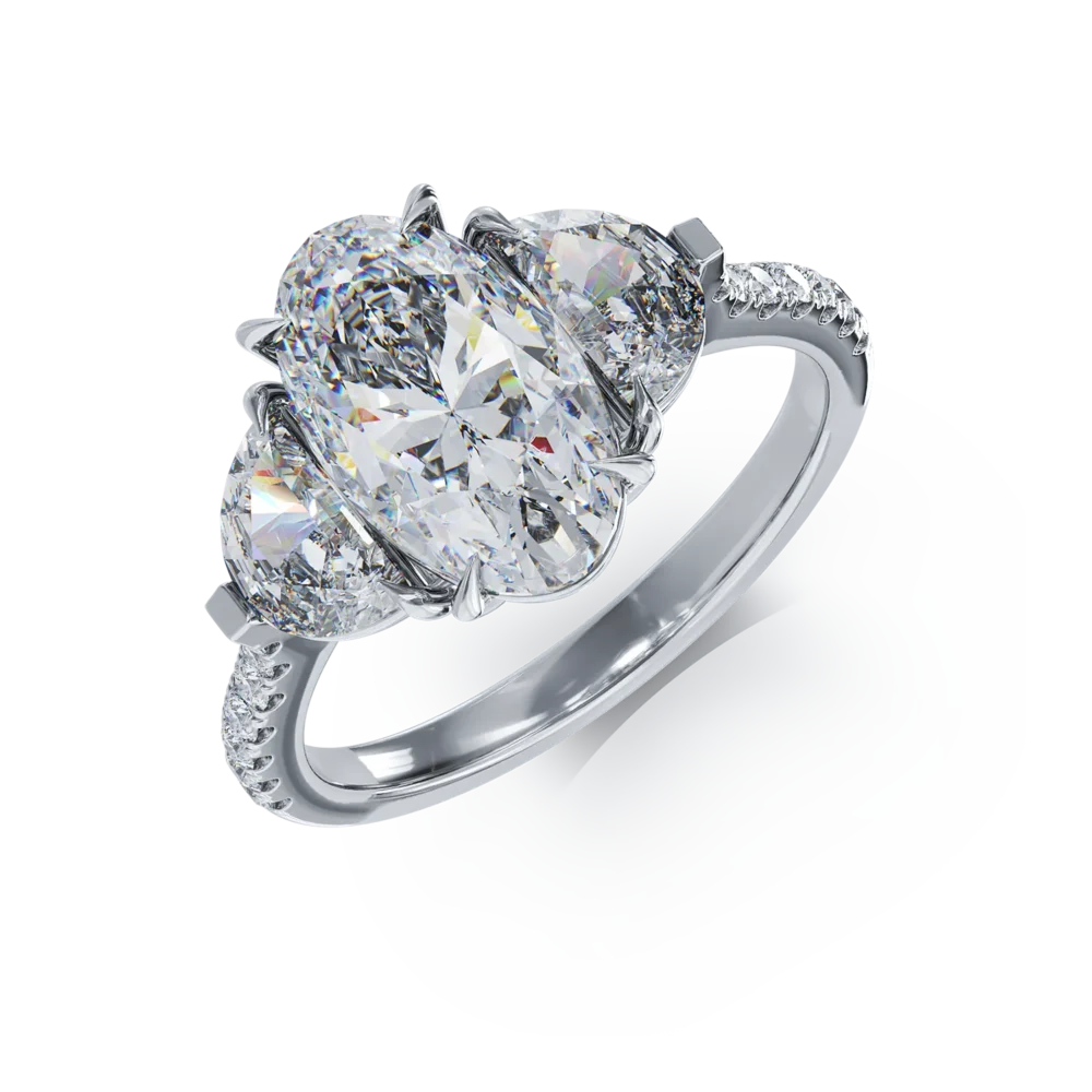 Inel din aur alb cu diamant oval de 2ct si diamante de 0.99ct