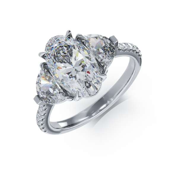 Inel din aur alb cu diamant oval de 2ct si diamante de 0.99ct