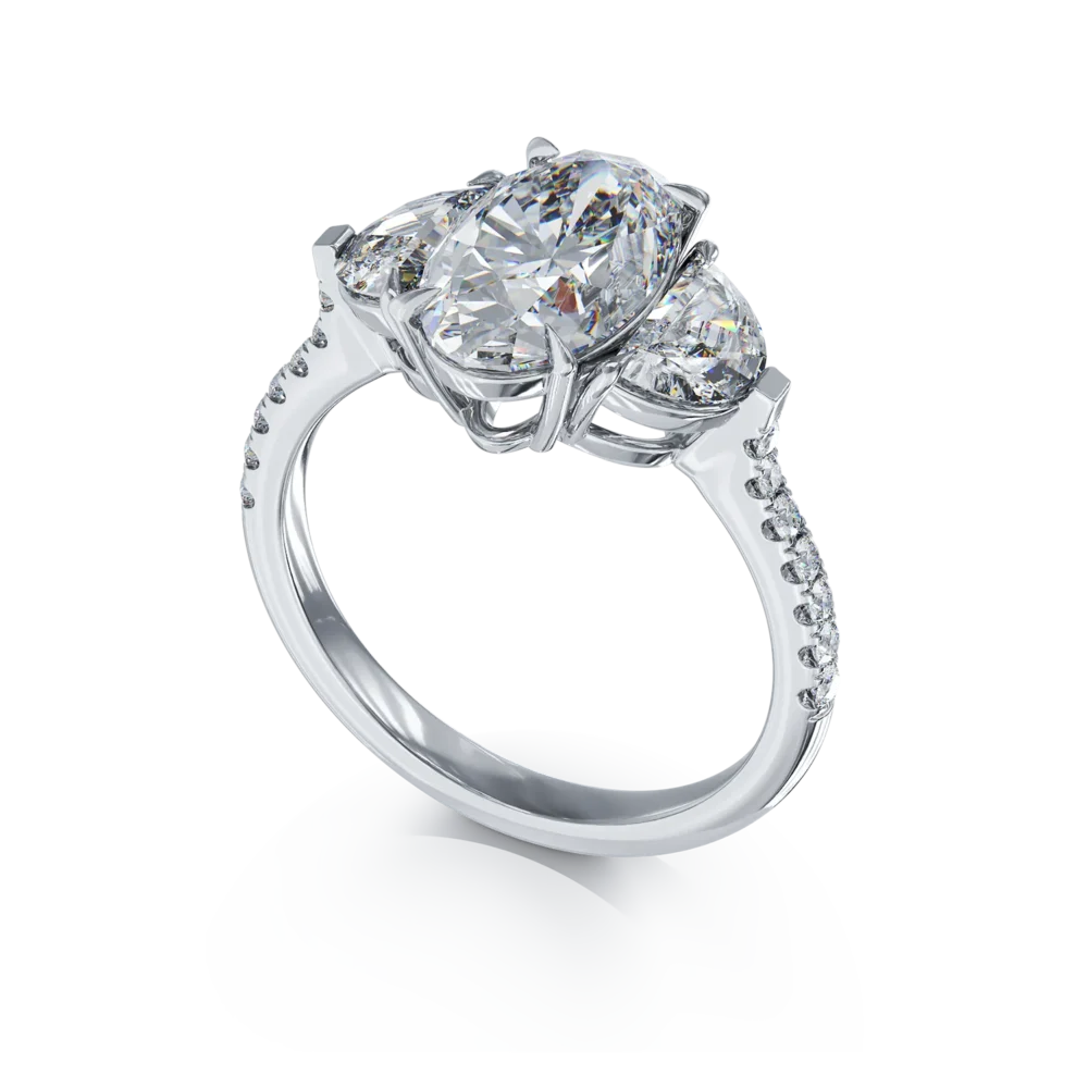Inel din aur alb cu diamant oval de 2ct si diamante de 0.99ct - imagine 2
