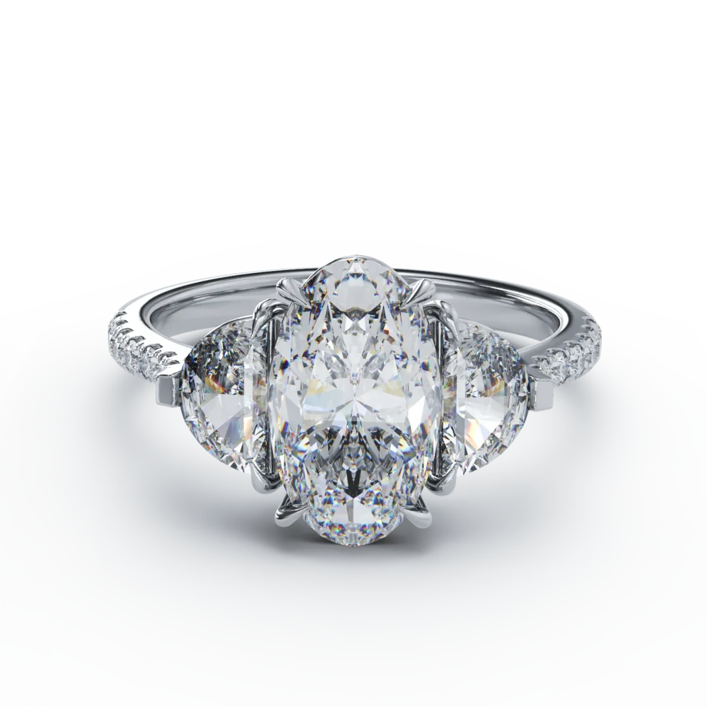 Inel din aur alb cu diamant oval de 2ct si diamante de 0.99ct - imagine 3