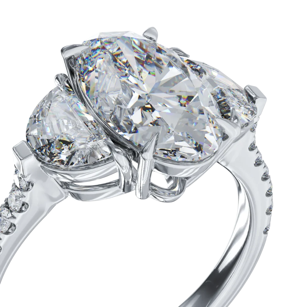 Inel din aur alb cu diamant oval de 2ct si diamante de 0.99ct - imagine 4