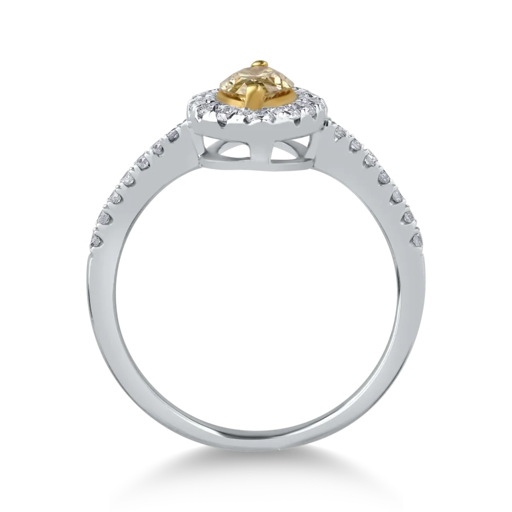 Inel din aur alb cu diamant fancy-multicolor marquise de 0.59ct si diamante de 0.3ct - imagine 2