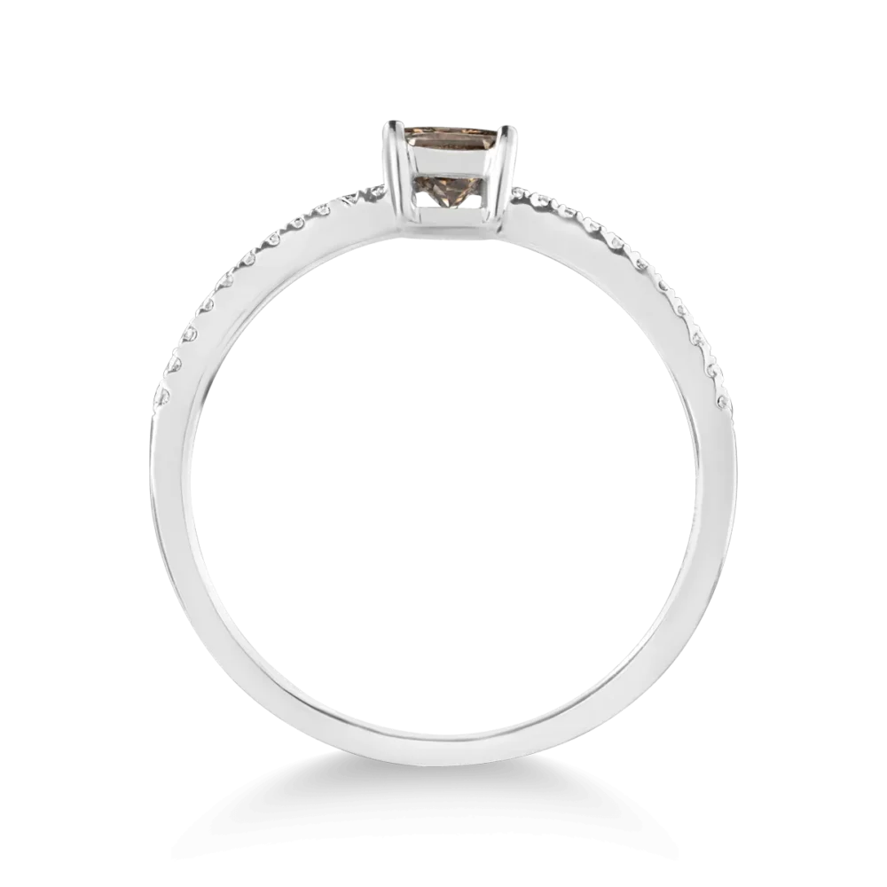 Inel din aur alb cu diamant maro de 0.45ct si diamante transparente de 0.09ct - imagine 2