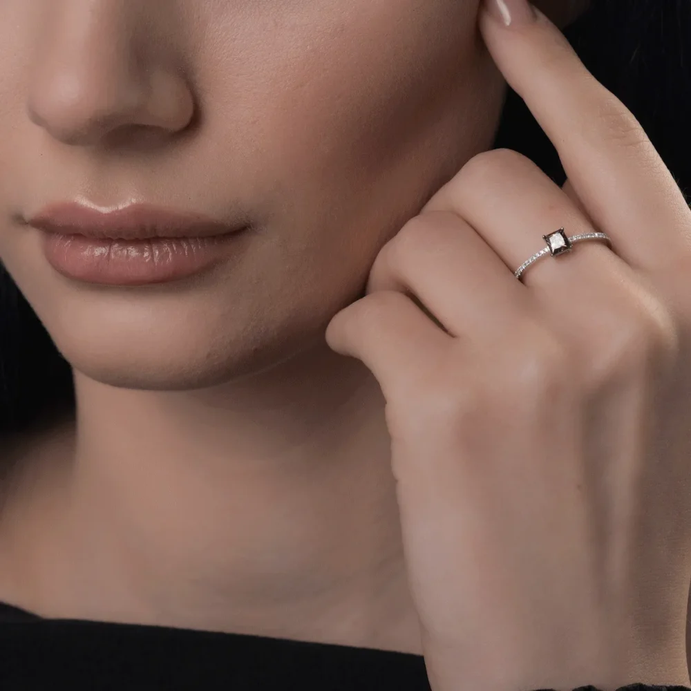 Inel din aur alb cu diamant maro de 0.45ct si diamante transparente de 0.09ct - imagine 4