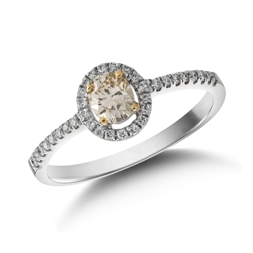 Inel din aur alb cu diamant maro de 0.49ct si diamante de 0.15ct