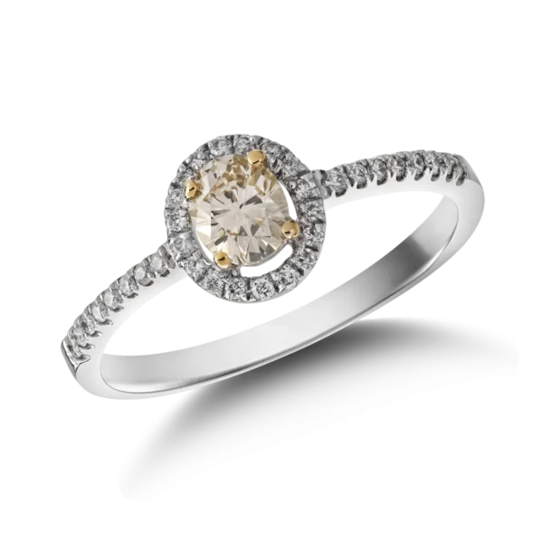 Inel din aur alb cu diamant maro de 0.49ct si diamante de 0.15ct