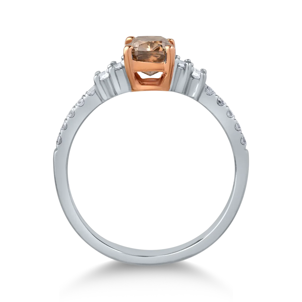 Inel din aur alb cu diamant maro de 1.01ct si diamante transparente de 0.28ct - imagine 2