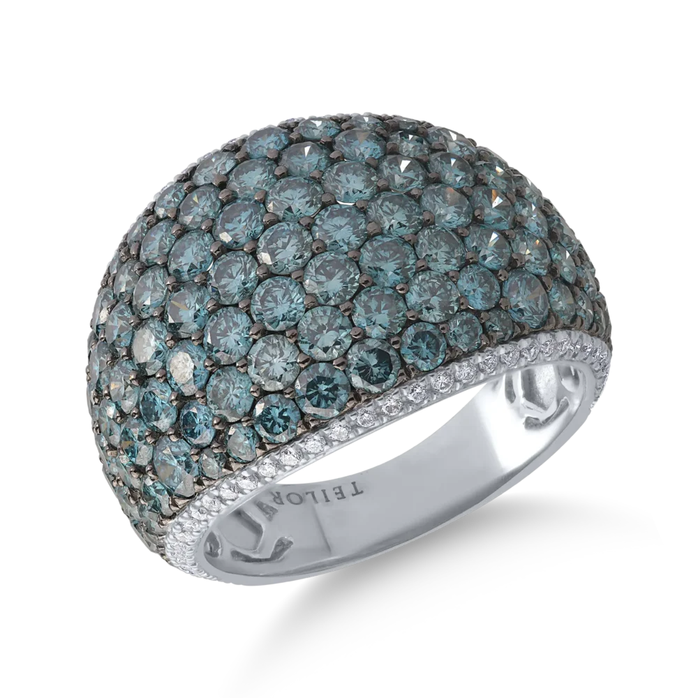 Inel din aur alb cu diamante albastre de 4.05ct si diamante transparente de 0.26ct